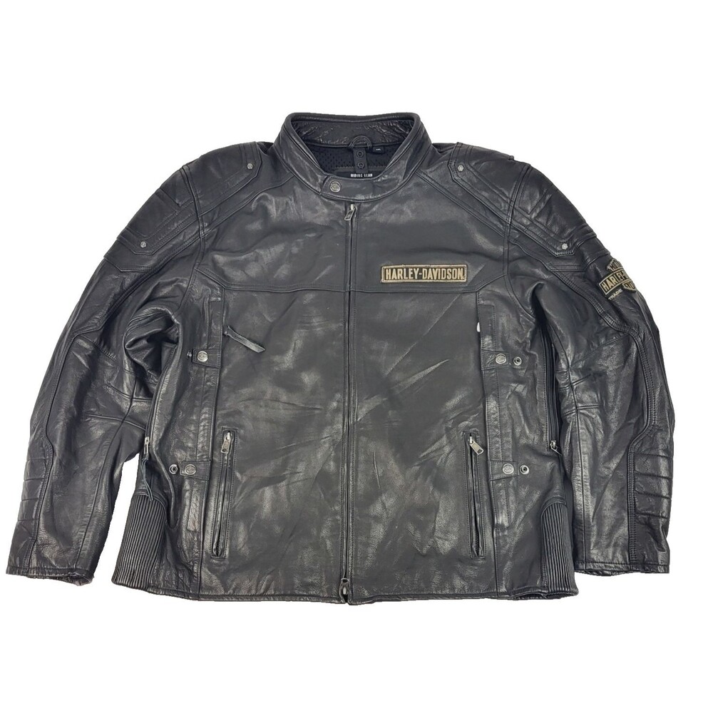 Harley Davidson Men's Upton B&S Black Genuine Leather Jacket Reflective 3XL